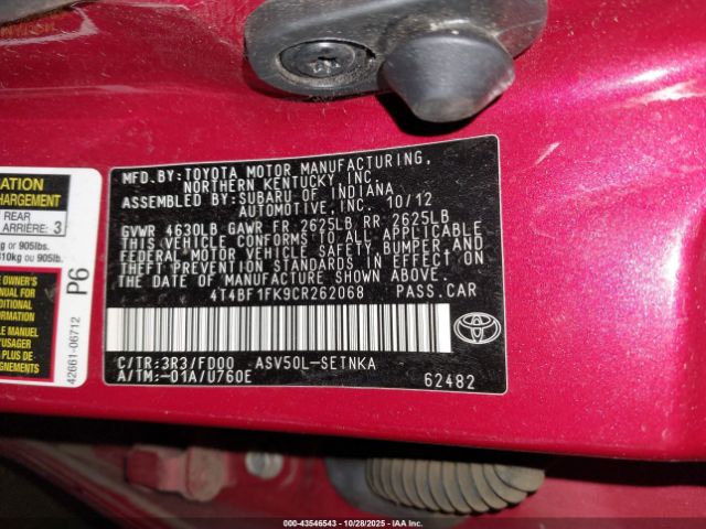 2012 TOYOTA CAMRY 4T4BF1FK9CR262068 Photo 8