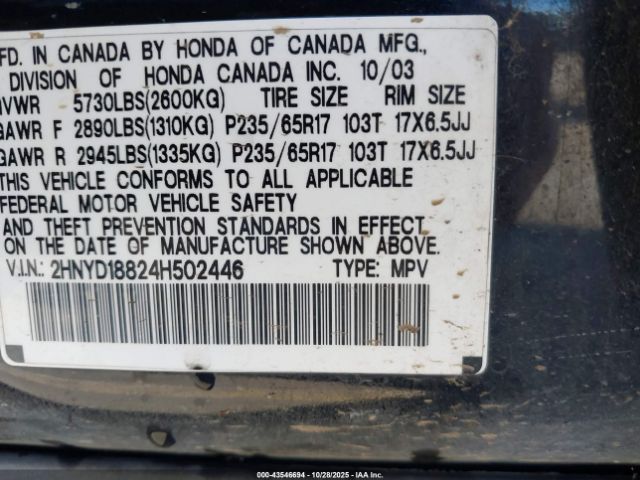 2004 ACURA MDX 2HNYD18824H502446 Photo 8