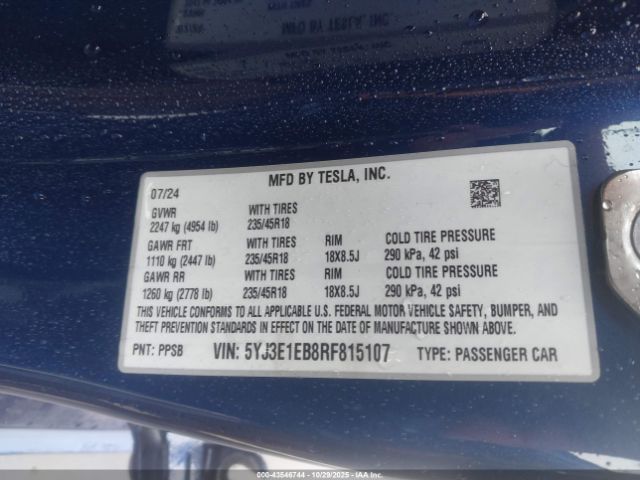 2024 TESLA MODEL 3 5YJ3E1EB8RF815107 Photo 8