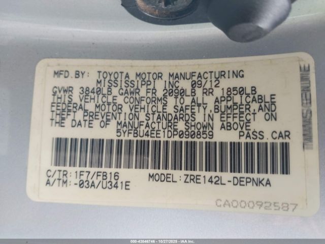 2013 TOYOTA COROLLA 5YFBU4EE1DP090859 Photo 8