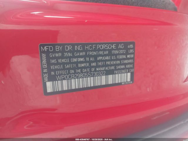 2005 PORSCHE BOXSTER WP0CB29805S730322 Photo 8