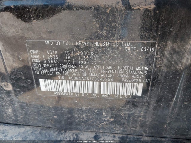 4S3BNAJ67G3046954 Subaru Legacy 2.5i Limited