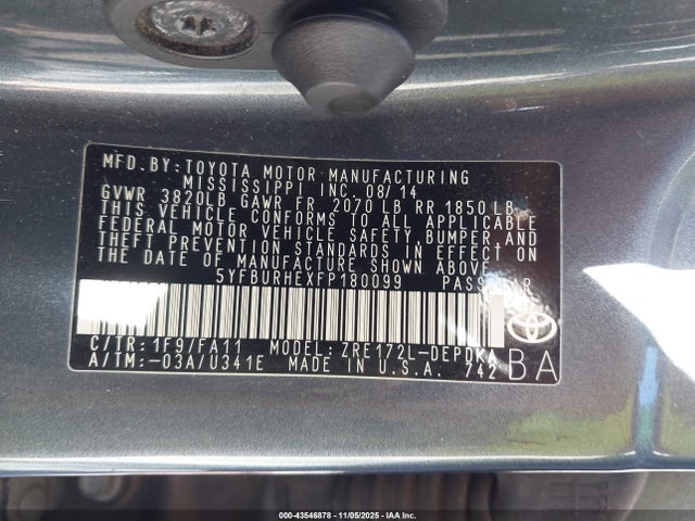 5YFBURHEXFP180099 Toyota COROLLA L