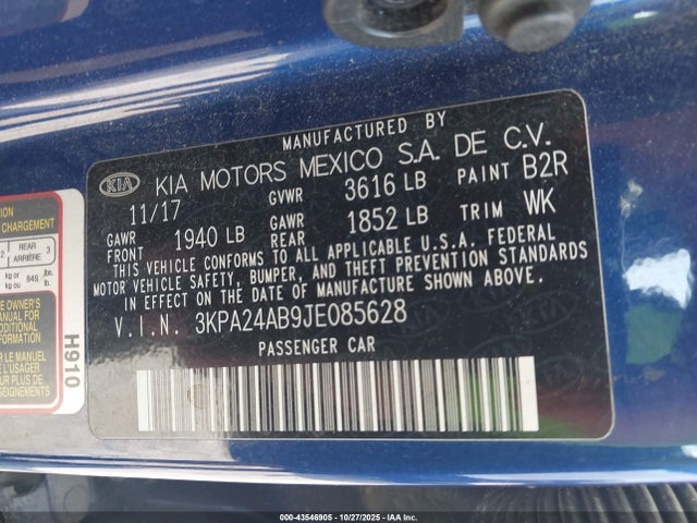 3KPA24AB9JE085628 KIA RIO S