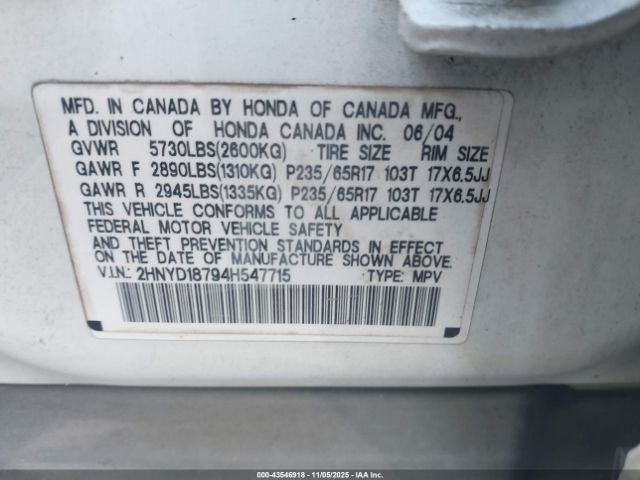 2004 ACURA MDX 2HNYD18794H547715 Photo 8
