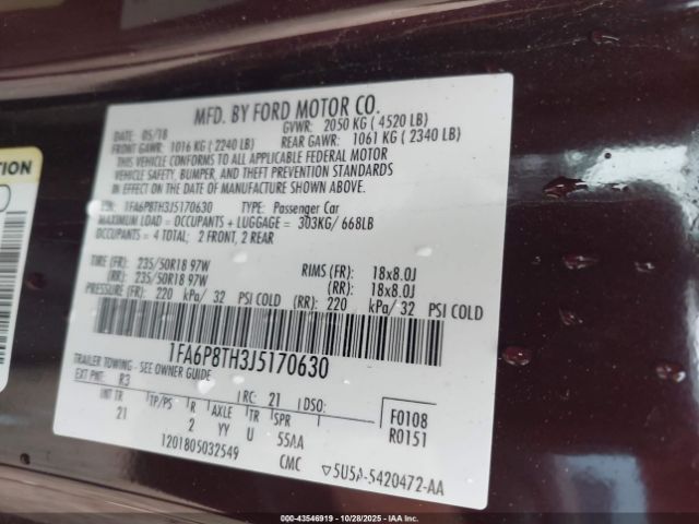 2018 FORD MUSTANG 1FA6P8TH3J5170630 Photo 8