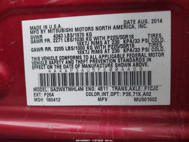 2015 MITSUBISHI OUTLANDER SPORT 4A4AP3AU5FE004469 Photo 8