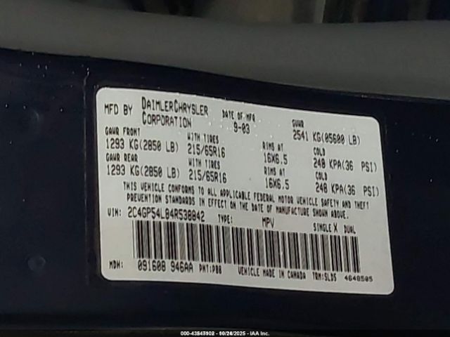 2004 CHRYSLER TOWN & COUNTRY 2C4GP54L84R538842 Photo 8