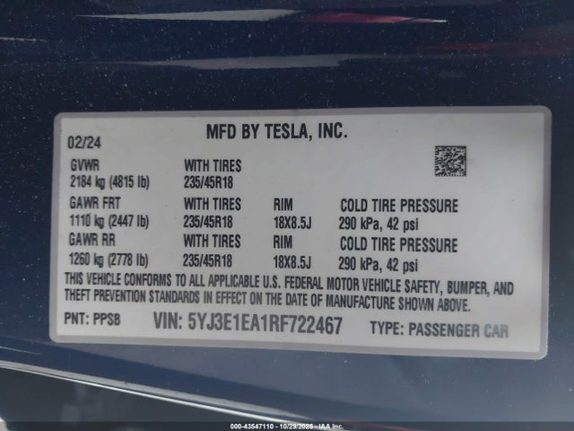 2024 TESLA MODEL 3 5YJ3E1EA1RF722467 Photo 8