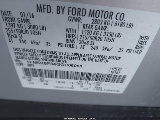 1FM5K8F84GGC06088 Ford Explorer Limited