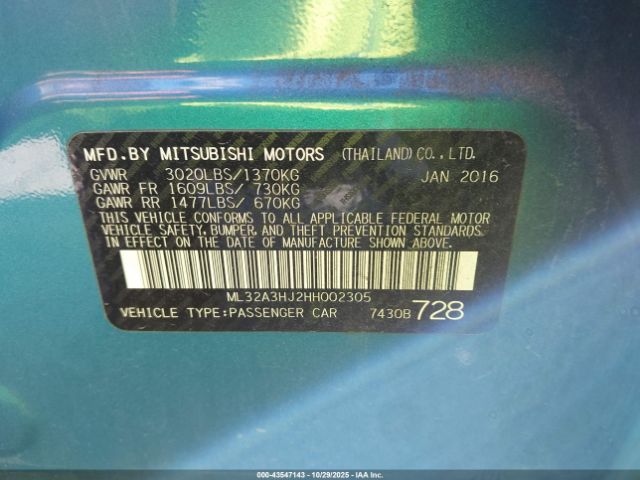 2017 MITSUBISHI MIRAGE ML32A3HJ2HH002305 Photo 8