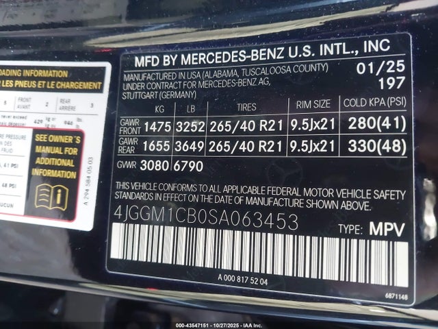 4JGGM1CB0SA063453 Mercedes-Benz Eqe 350 Suv 4matic