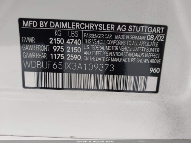 2003 MERCEDES-BENZ E 320 WDBUF65JX3A109373 Photo 8