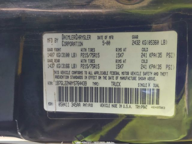 2000 DODGE DAKOTA 1B7GL22N0YS764439 Photo 8