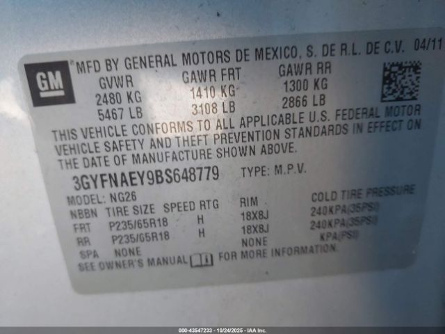 2011 CADILLAC SRX 3GYFNAEY9BS648779 Photo 8