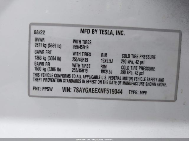 2022 TESLA MODEL Y 7SAYGAEEXNF519044 Photo 8