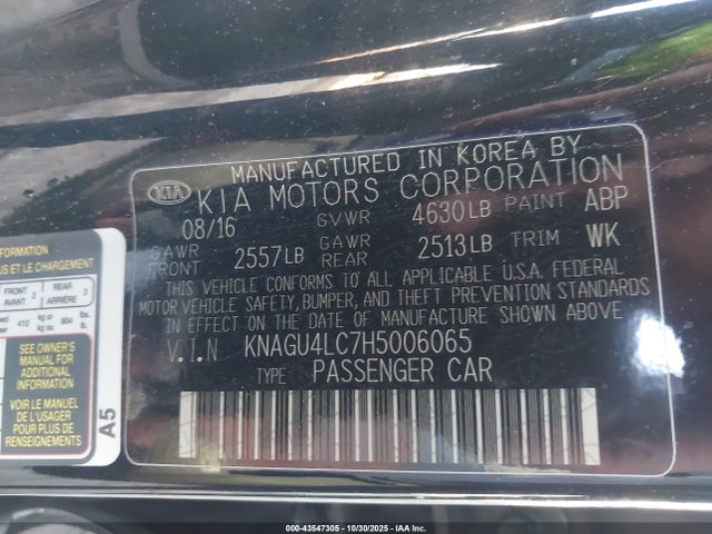 KNAGU4LC7H5006065 KIA Optima Hybrid Ex