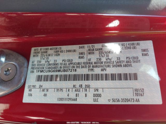 2021 FORD ESCAPE 1FMCU9G69MUB07218 Photo 8