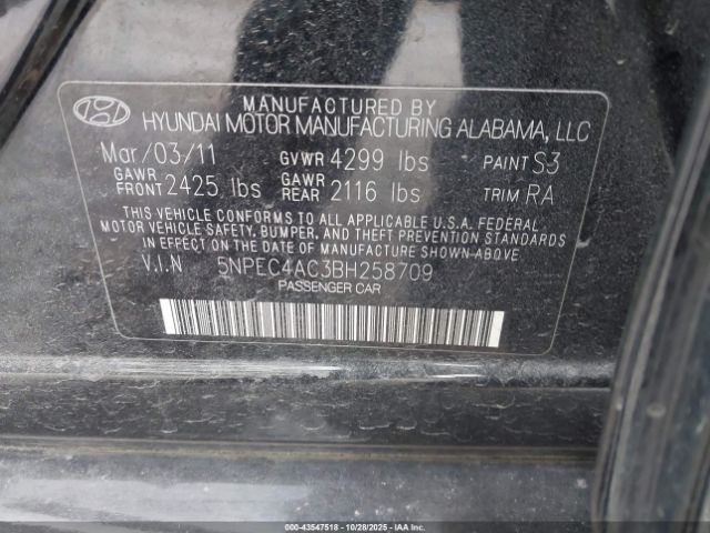 2011 HYUNDAI SONATA 5NPEC4AC3BH258709 Photo 8