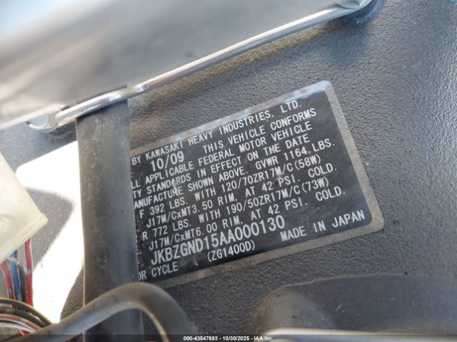 2010 KAWASAKI ZG1400 JKBZGND15AA000130 Photo 9