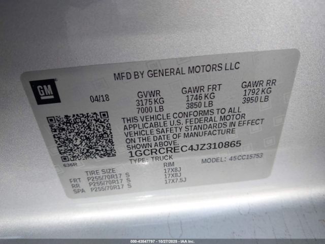 2018 CHEVROLET SILVERADO 1500 1GCRCREC4JZ310865 Photo 8