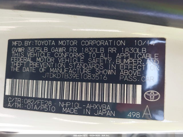 Toyota Prius C One 2014 JTDKDTB39E1083516 Image 9