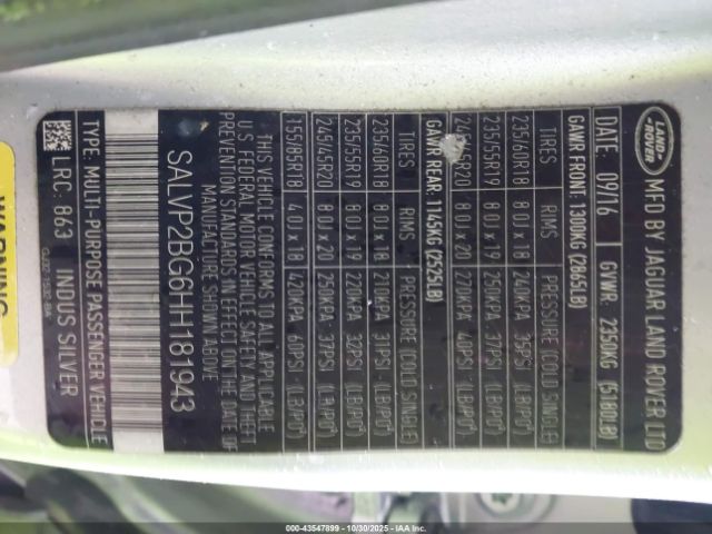 2017 LAND ROVER RANGE ROVER EVOQUE SALVP2BG6HH181943 Photo 8