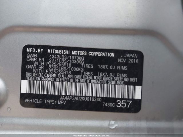 2019 MITSUBISHI OUTLANDER SPORT JA4AP3AU2KU016340 Photo 8