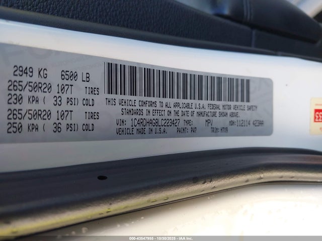 Dodge Durango Sxt Plus Rwd 2020 1C4RDHAG8LC223427 Image 9
