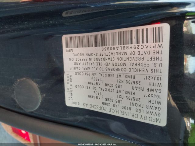 2008 PORSCHE CAYENNE WP1AC29P88LA80860 Photo 8