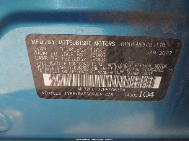 2022 MITSUBISHI MIRAGE G4 ML32FUFJ7NHF06194 Photo 8
