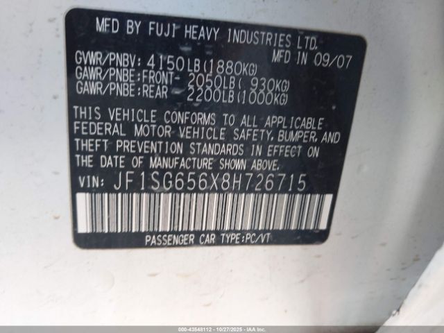 2008 SUBARU FORESTER JF1SG656X8H726715 Photo 8