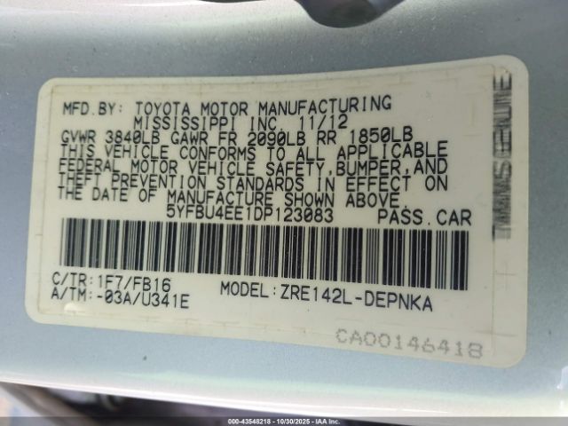 2013 TOYOTA COROLLA 5YFBU4EE1DP123083 Photo 8