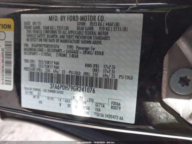 2016 FORD FUSION 3FA6P0H79GR241076 Photo 8