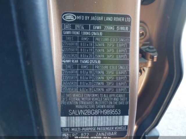 2015 LAND ROVER RANGE ROVER EVOQUE SALVN2BG8FH989553 Photo 8