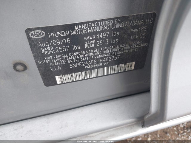 5NPE24AF8HH482757 Hyundai SONATA SE