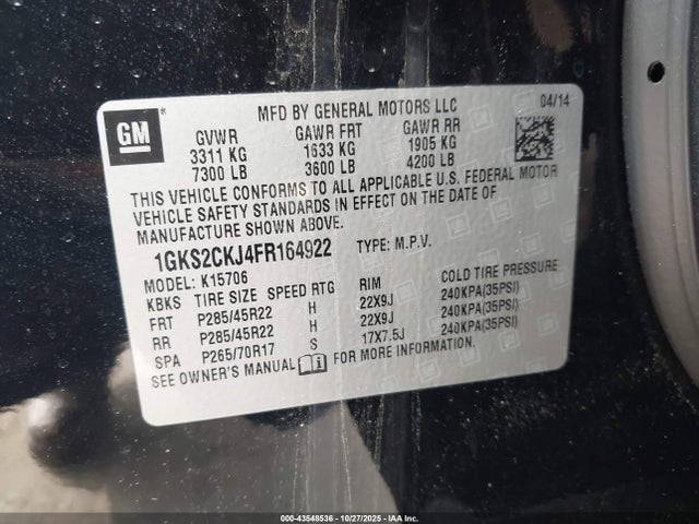 GMC l86 - vvt, afm, e85 max, aluminum 2015 1GKS2CKJ4FR164922 Image 9