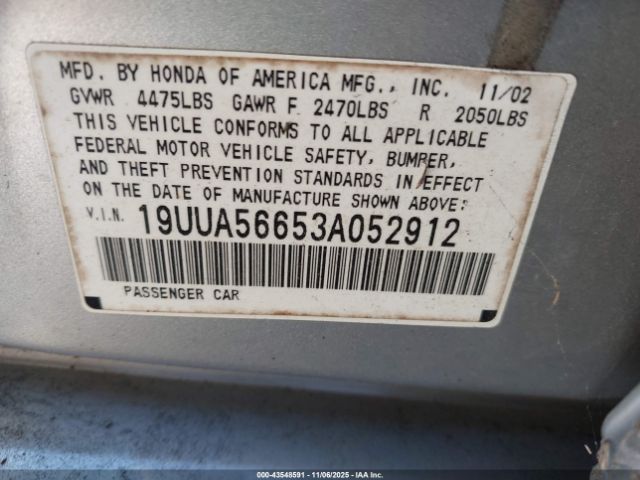 2003 ACURA TL 19UUA56653A052912 Photo 8