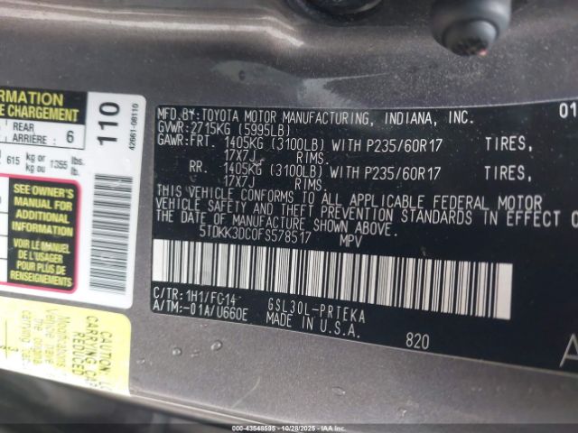 2015 TOYOTA SIENNA 5TDKK3DC0FS578517 Photo 8