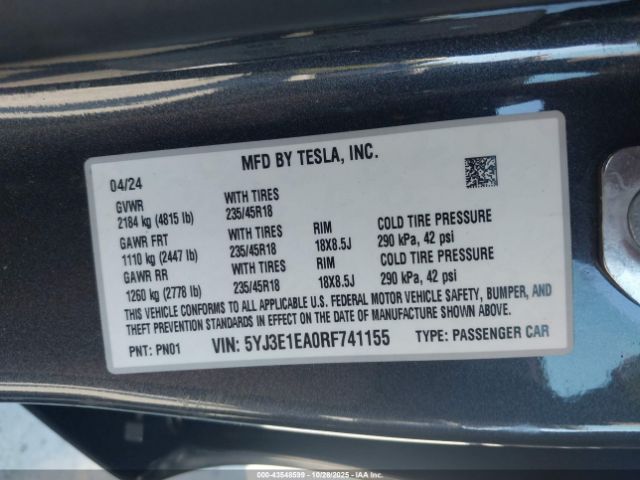 2024 TESLA MODEL 3 5YJ3E1EA0RF741155 Photo 8