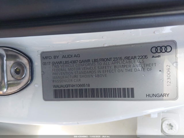 2017 AUDI A3 WAUAUGFF4H1066518 Photo 8
