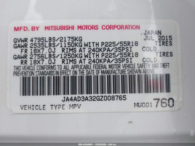 2016 MITSUBISHI OUTLANDER JA4AD3A32GZ008765 Photo 8