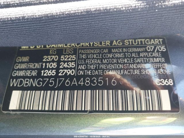 2006 MERCEDES-BENZ S 500 WDBNG75J76A483516 Photo 8