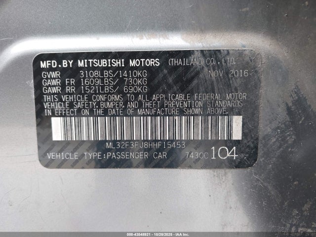2017 MITSUBISHI MIRAGE G4 ML32F3FJ8HHF15453 Photo 8