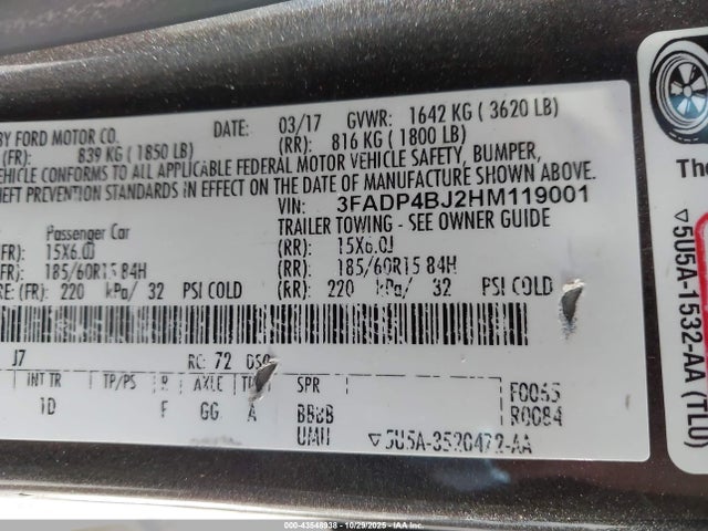 Ford FIESTA SE 2017 3FADP4BJ2HM119001 Image 9