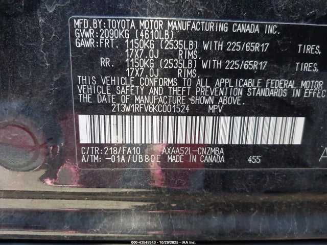 2019 TOYOTA RAV4 2T3W1RFV6KC001524 Photo 8