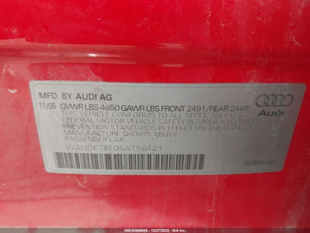 2006 AUDI A4 WAUDF78E06A156421 Photo 8