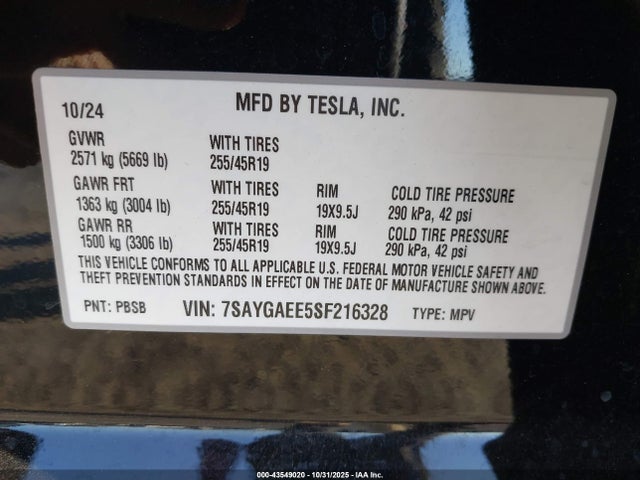 2025 TESLA MODEL Y 7SAYGAEE5SF216328 Photo 8