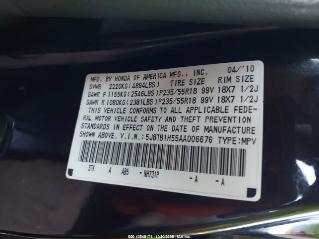 2010 ACURA RDX 5J8TB1H55AA006676 Photo 8