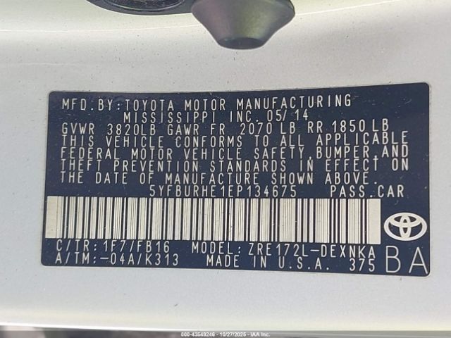 2014 TOYOTA COROLLA 5YFBURHE1EP134675 Photo 8